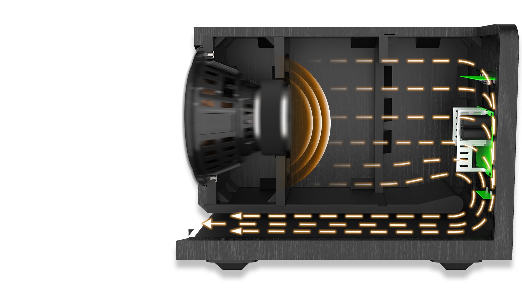 Cutaway view of an RP 1000 SW with a diagram showing how air moves within
