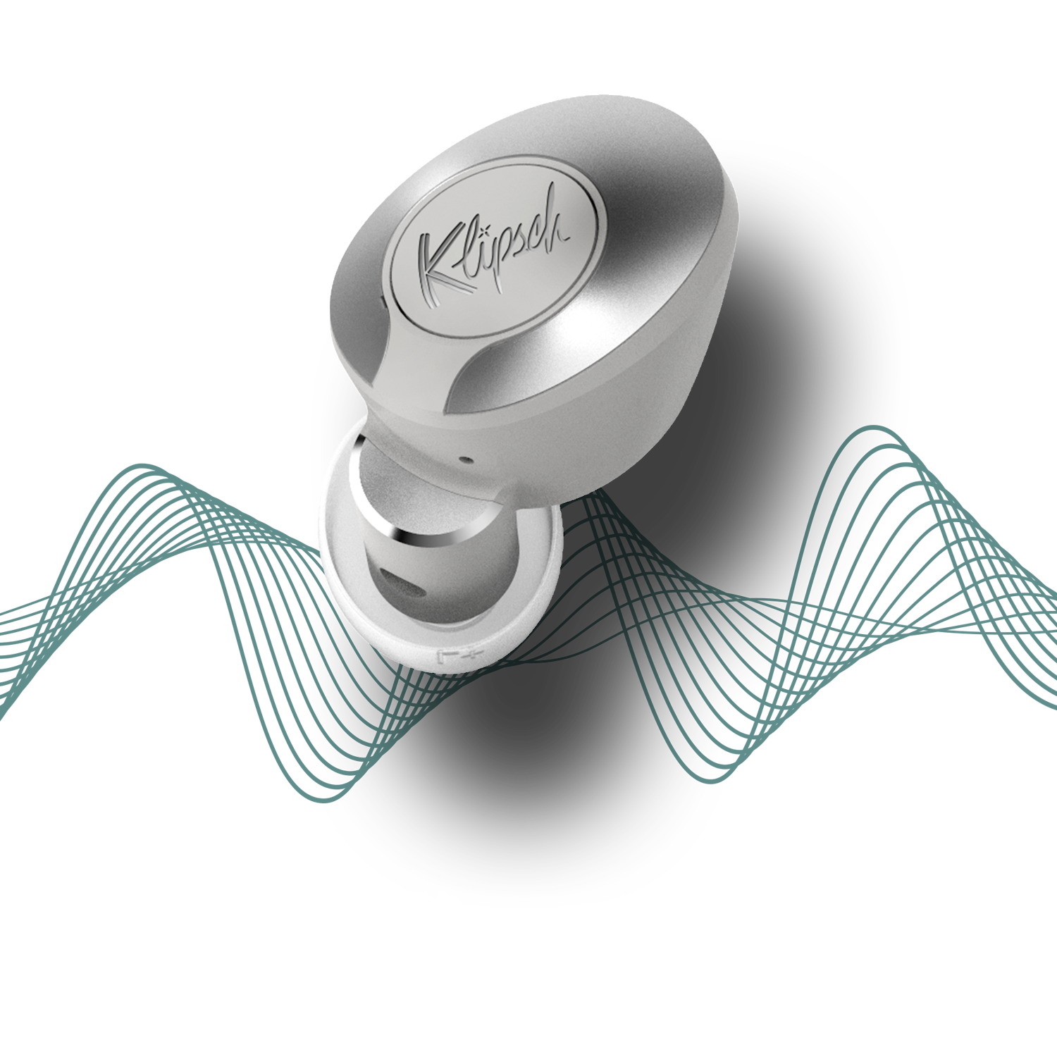 Klipsch T5 II True Wireless ANC earphone with an illustration of wavy lines and a Dirac logo Mobile