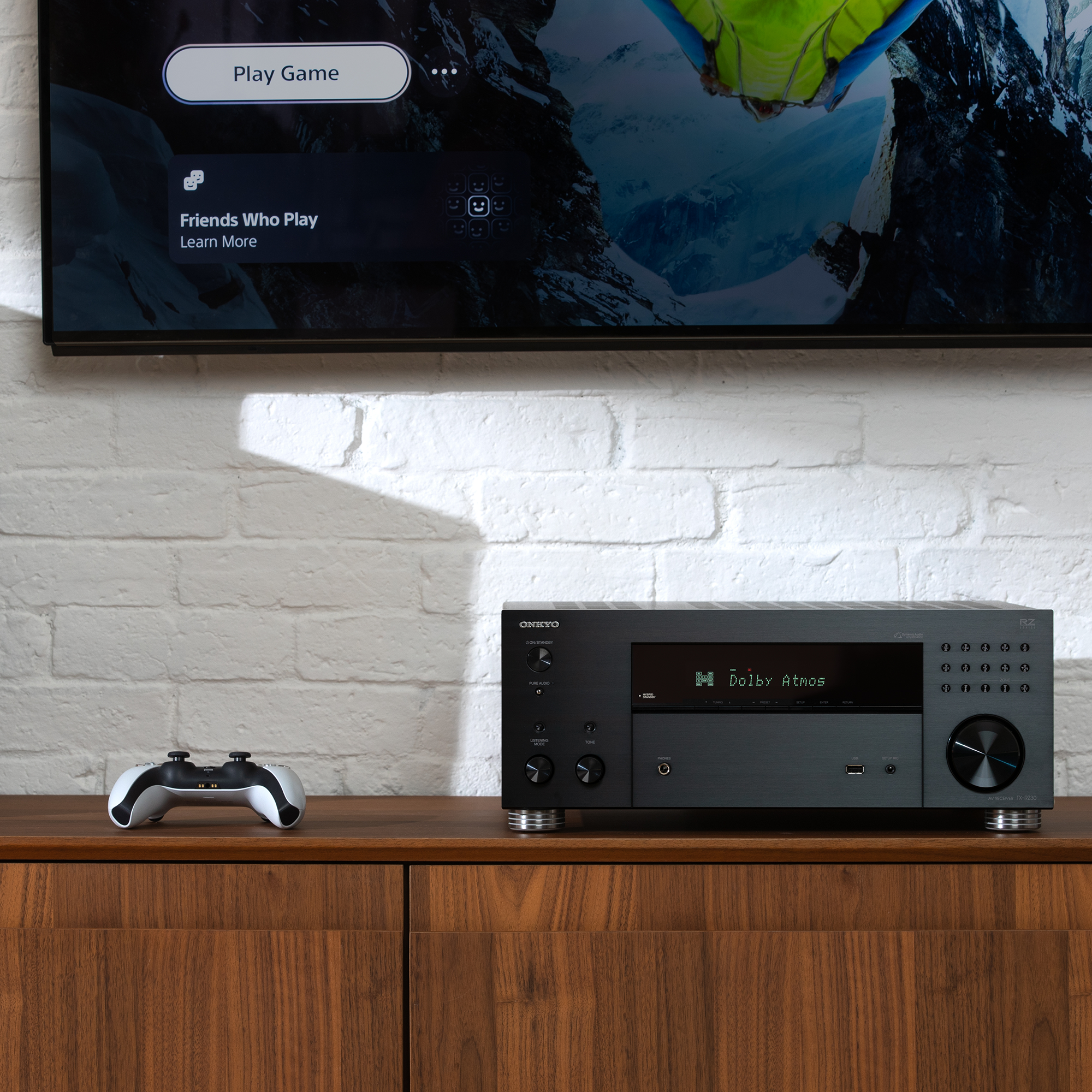 ONKYO TX RZ30 beside playstation and tv gaming avr movie avr 2000x2000