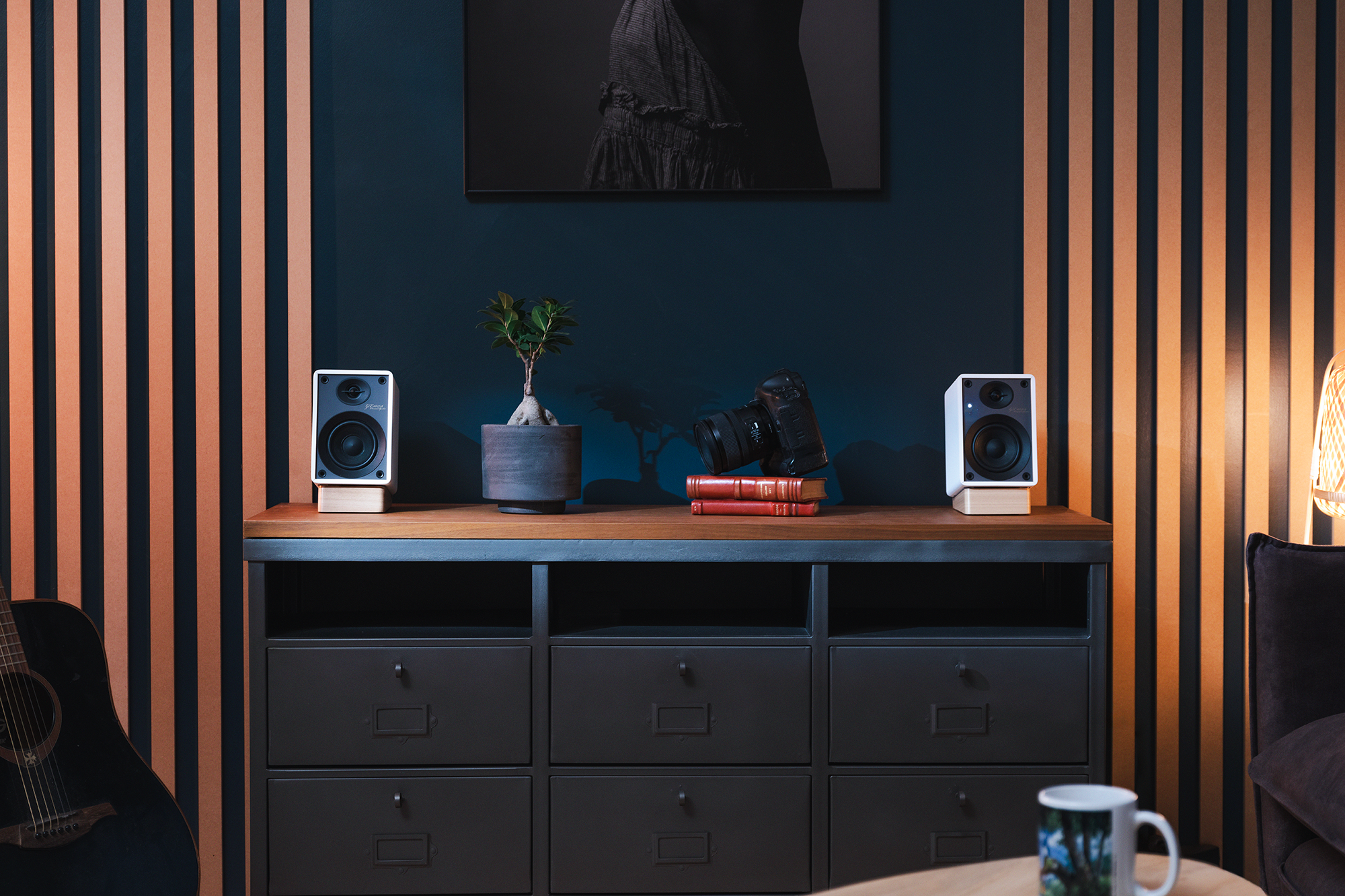 Onkyo Creator Series GX 10 DB Powered Monitors on credenza 2000x1333