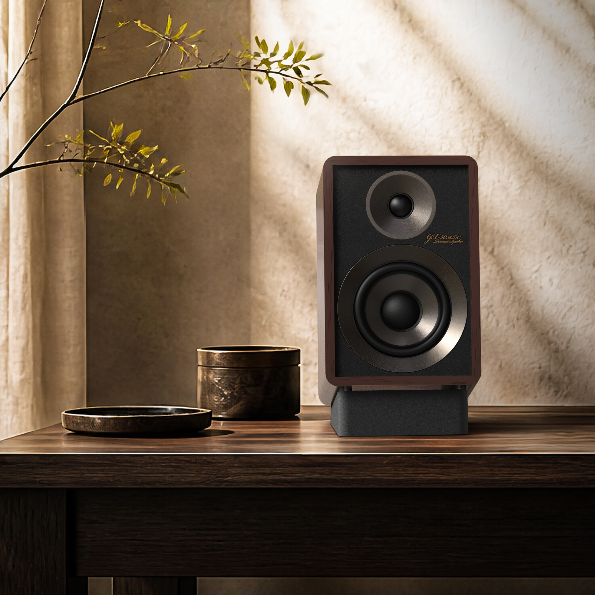 Onkyo Creator80th 30 03 on desk beside indoor tree in sunny room 2000x2000