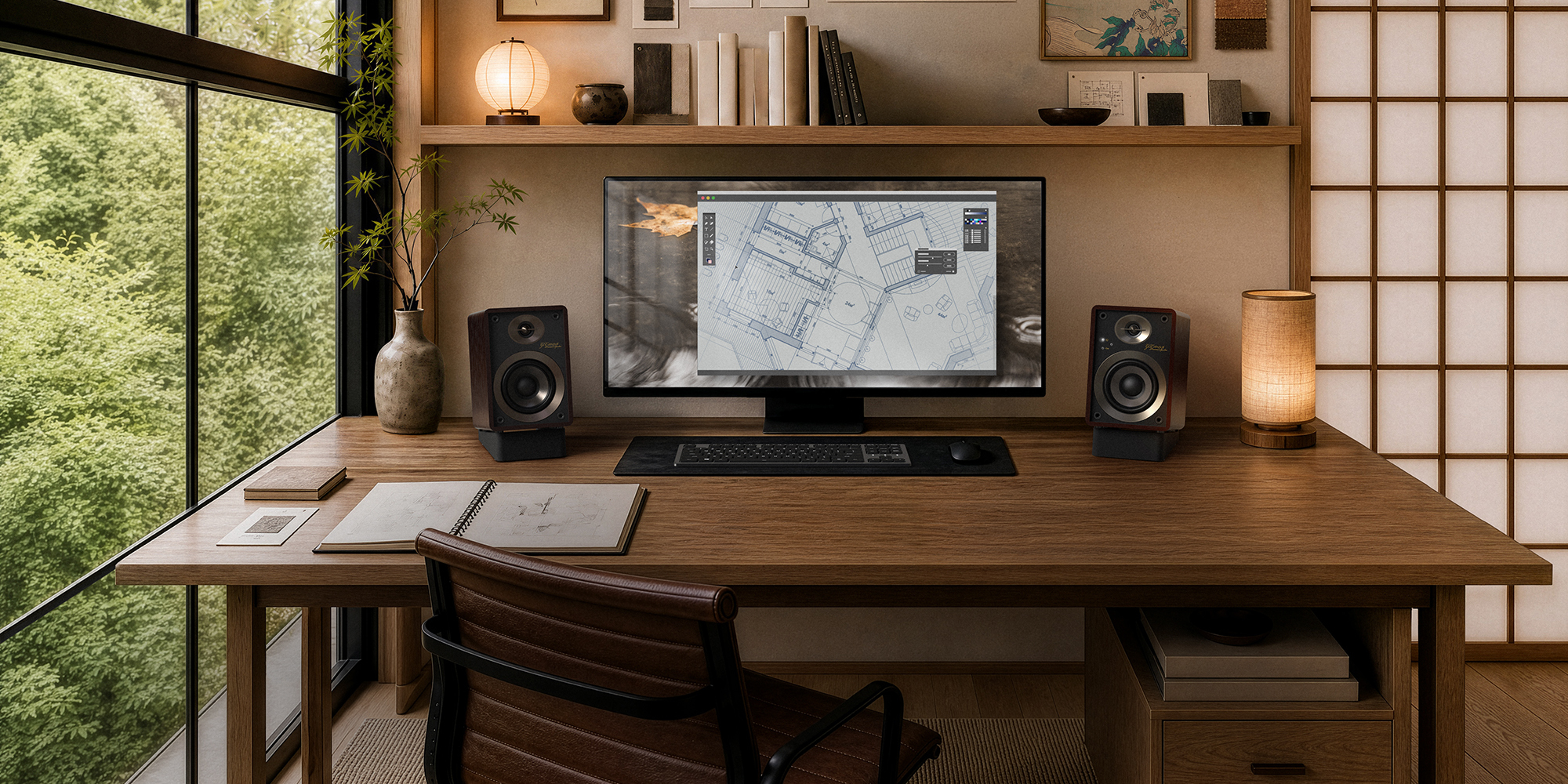 Onkyo GX 10 80th 01 in modern work from home desk space natural light and plants 2000x1000