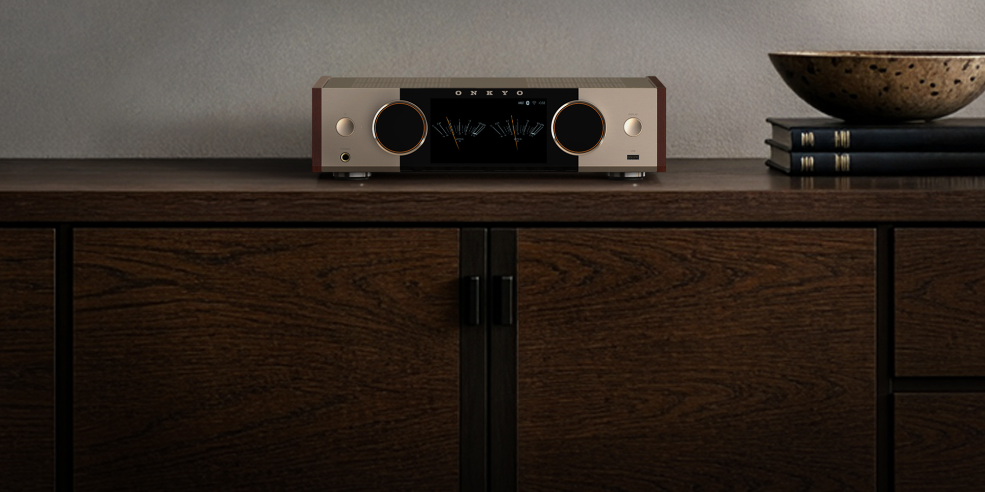 Onkyo Muse80th 03 on wood media console 2000x1000