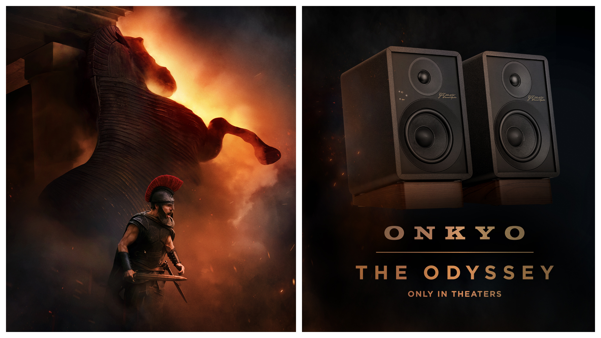 Onkyo Odyssey 00 Header Trojan Horse and Odysseus against firey back then separating line then Onkyo Speakers 2000x1125