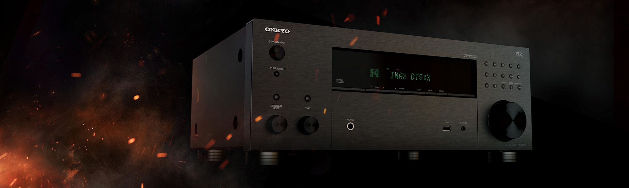 Onkyo Odyssey 01 AV Rs AV Receiver on fiery background 2000x600