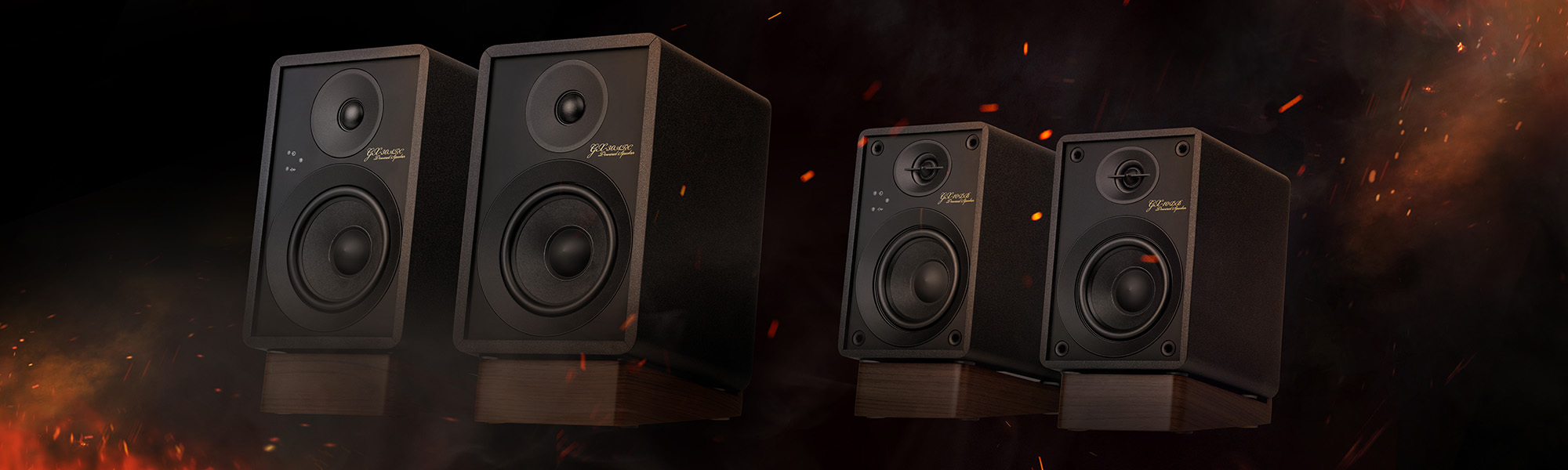 Onkyo Odyssey 03 Creator Onkyo speakers on fiery background 2000x600