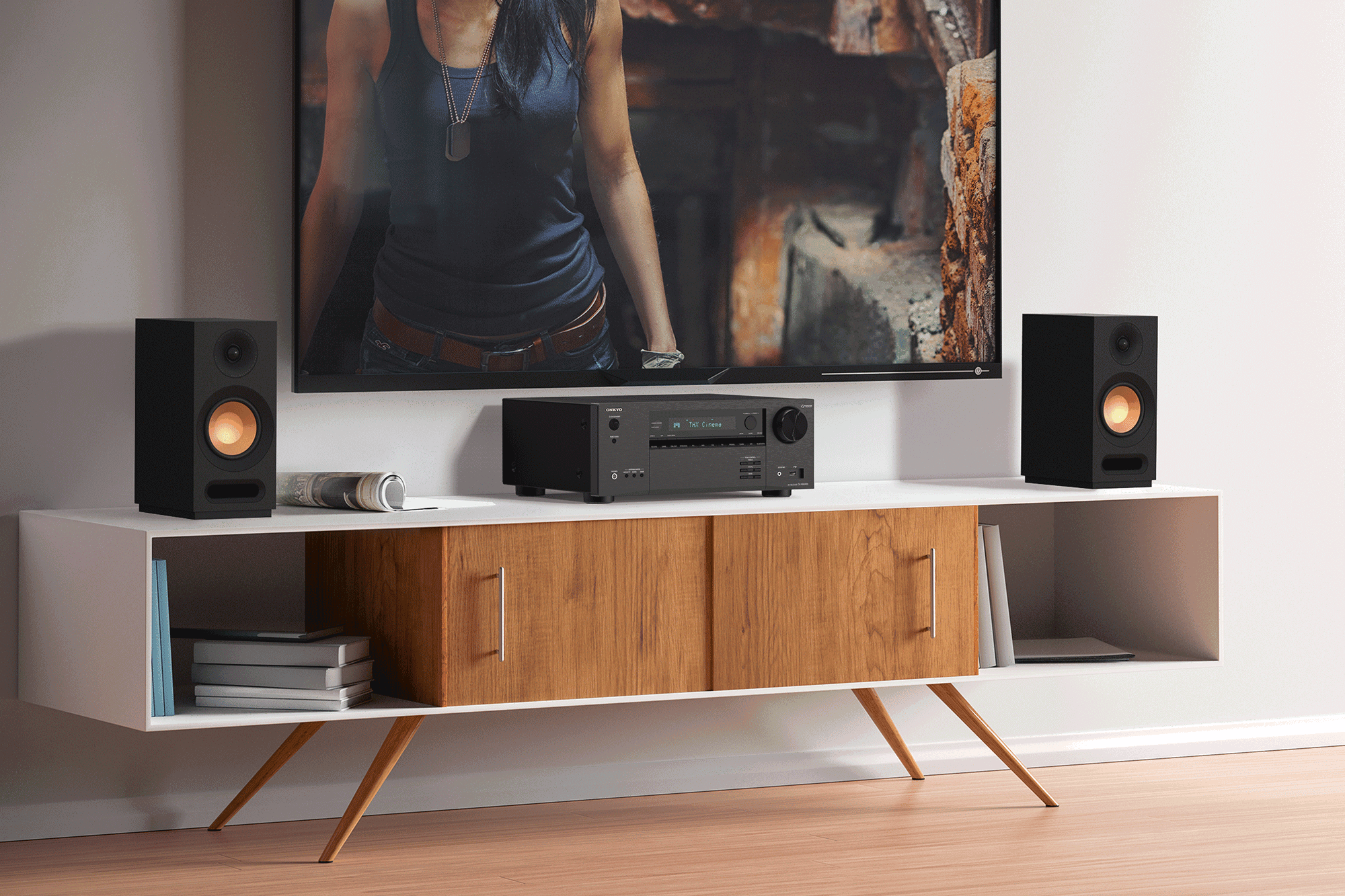 Onkyo TX NR6100 Klipsch KD Series Watching Movie 2000x1333