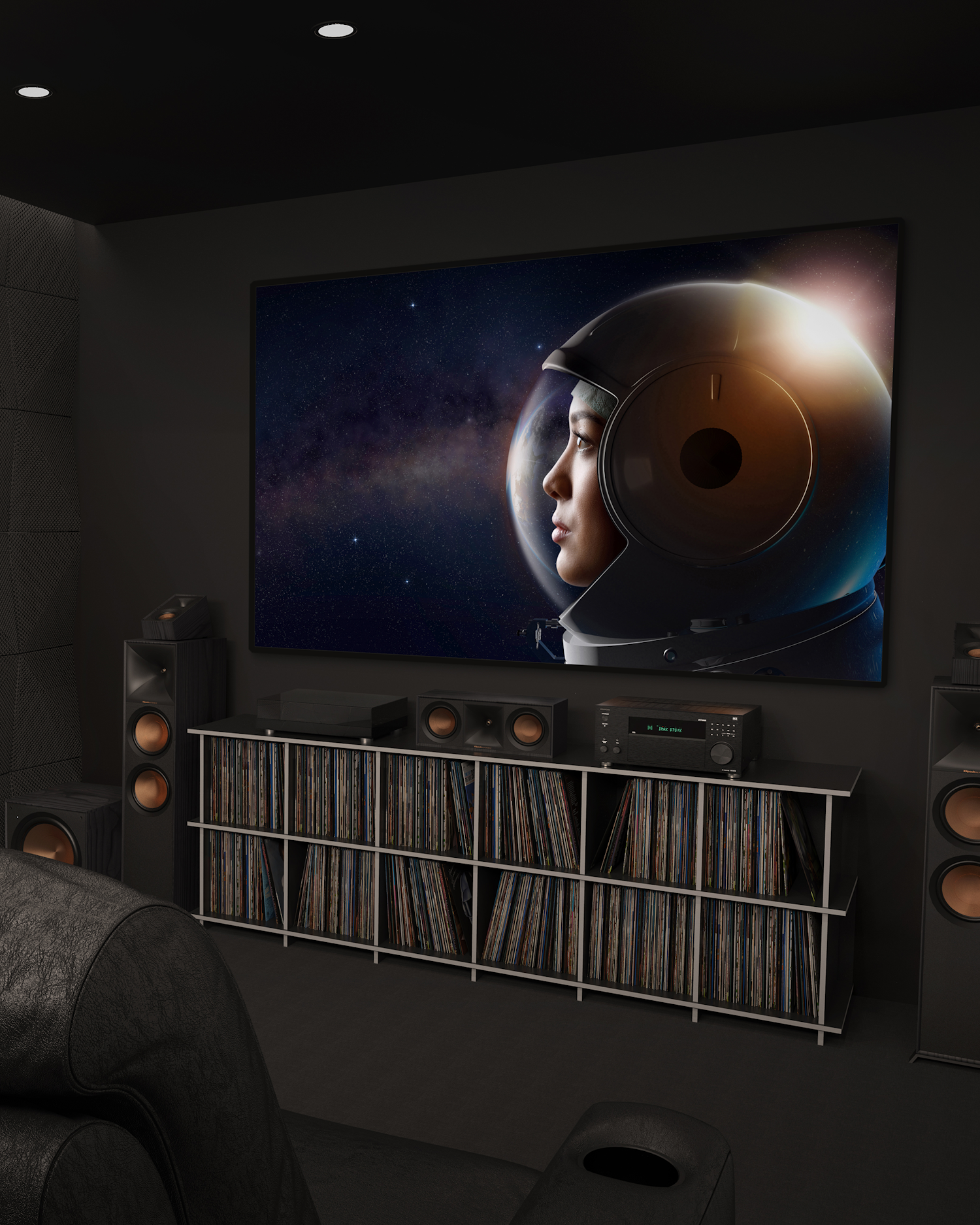 Onkyo TX RZ70 and Klipsch R 800 F R 40 SA R 50 C R 121 SW TN 400 BT in theater room spacey movie 2000x2500