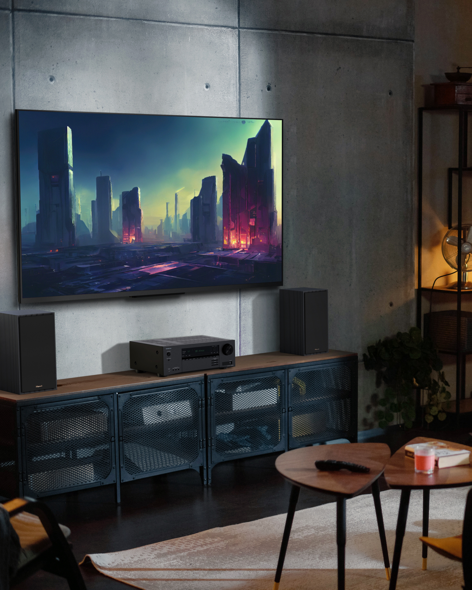 Onkyo TX SR3100 and Klipsch R 50 M in City Apartment Couple Watching Movie 2000x2500