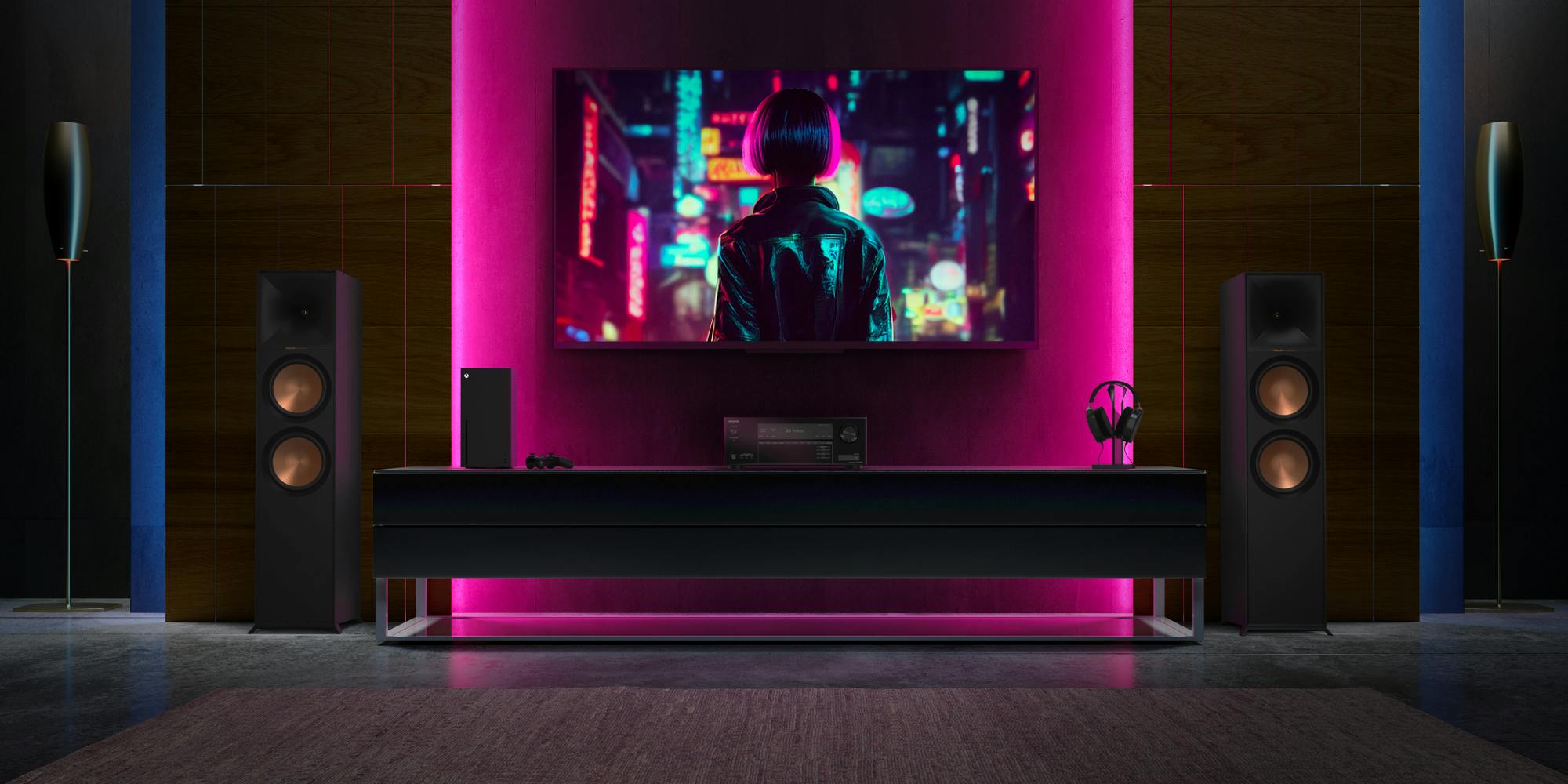 Onkyo TX SR3100 in cool gaming room with LED lights 2000x1000