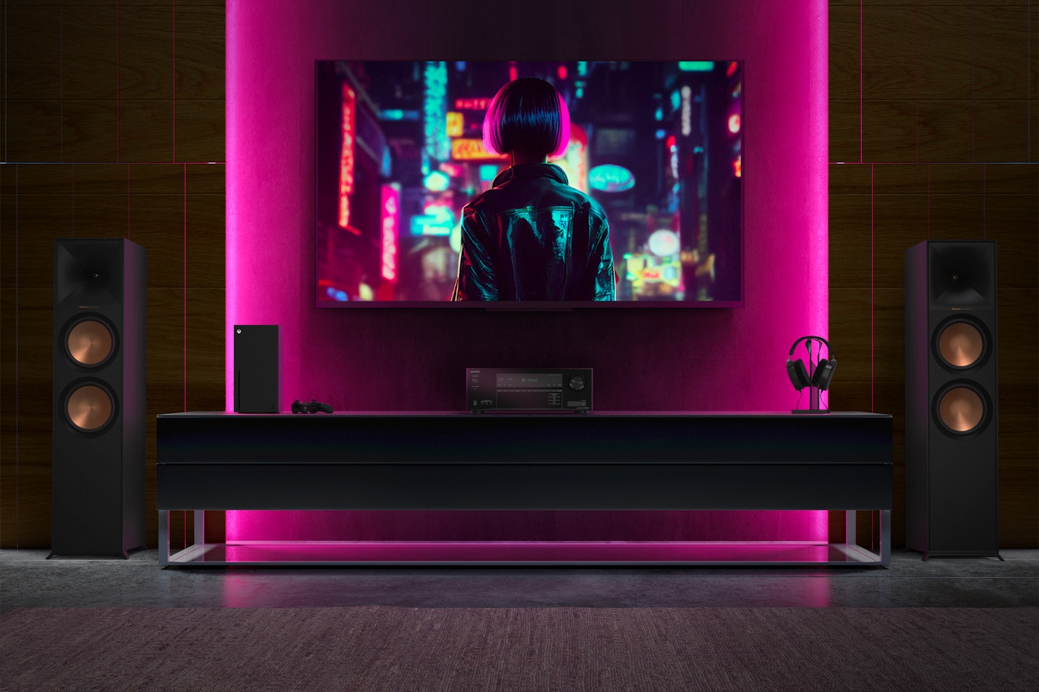 Onkyo TX SR3100 in cool gaming room with LED lights 2000x1333