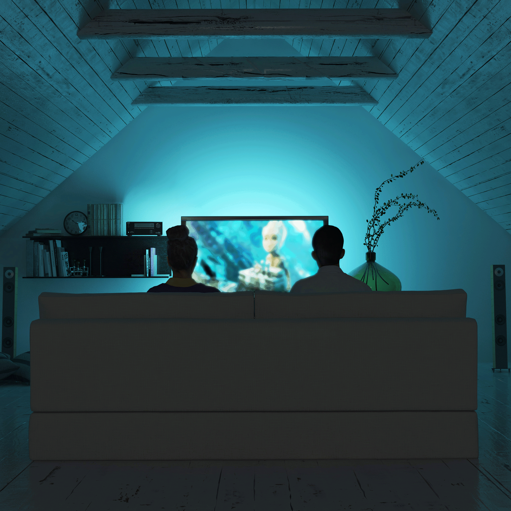 Onkyo TX SR494 Film Playing in Room Illuminated by TV 2000x2000