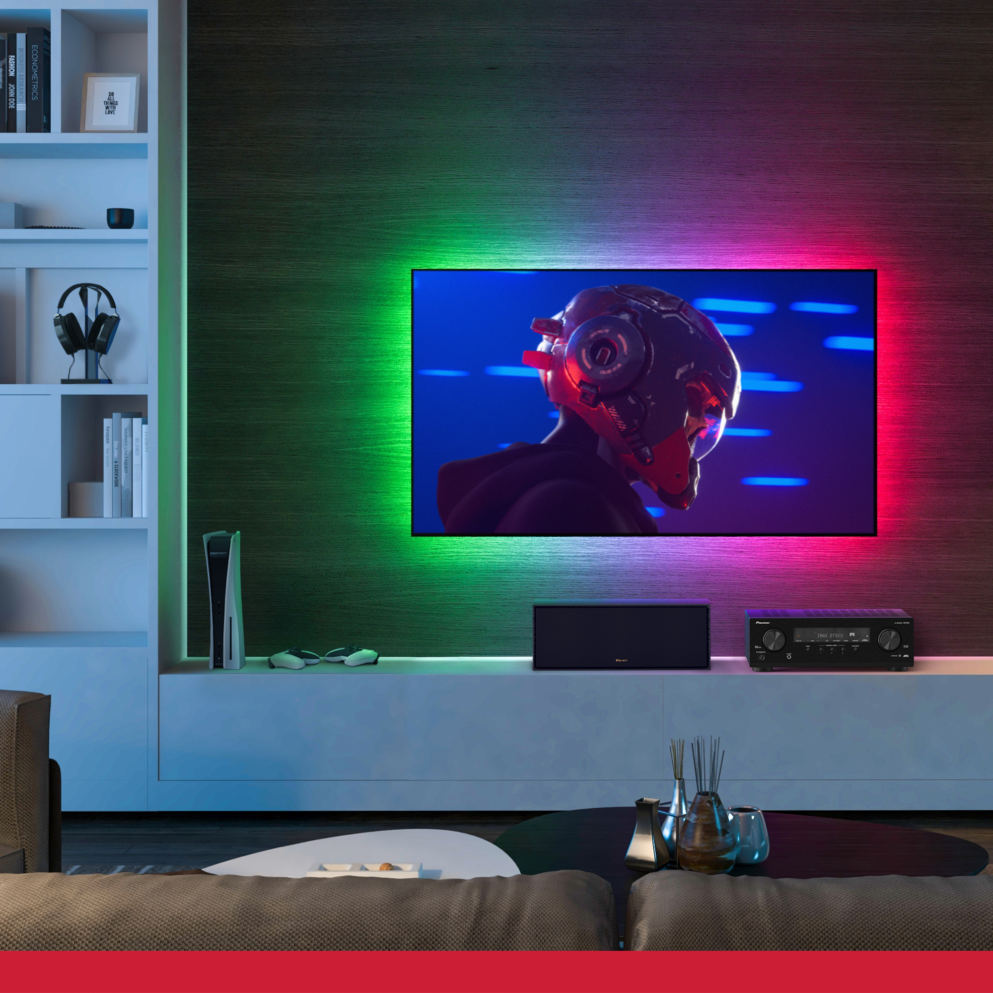 Pioneer VSX 835 and Klipsch R 800 F R 50 C in living room with space movie overlay 2000x2000