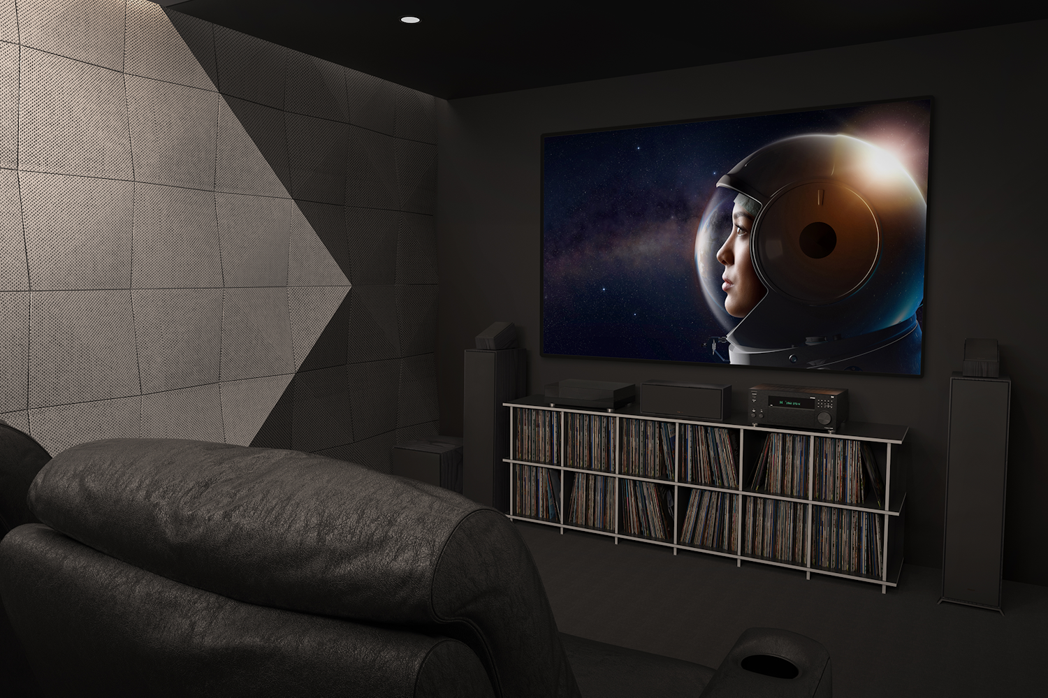 TX RZ70 and Klipsch Home Theater System showing Space movie in Home Theater Room 2000x1333