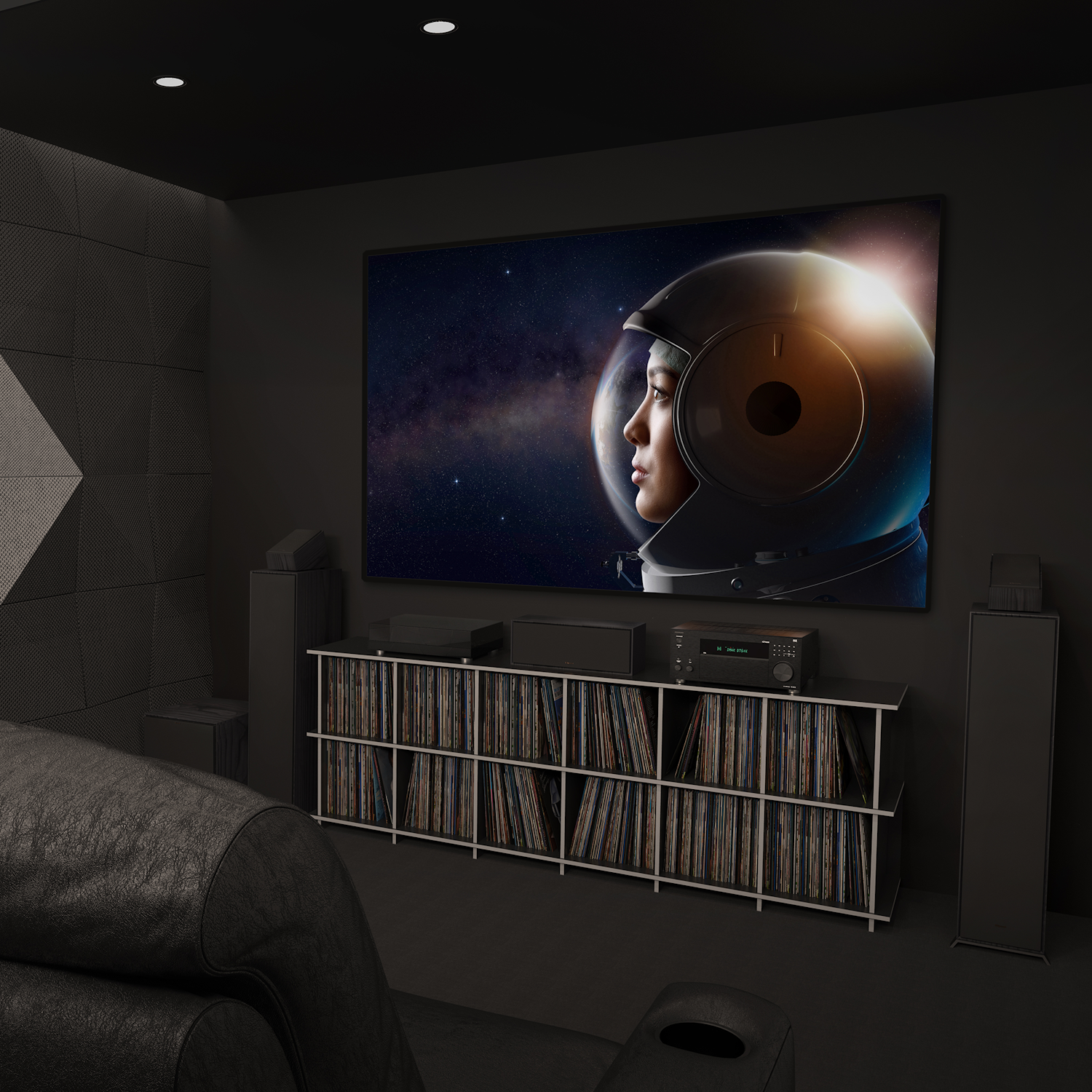 TX RZ70 and Klipsch Home Theater System showing Space movie in Home Theater Room 2000x2000
