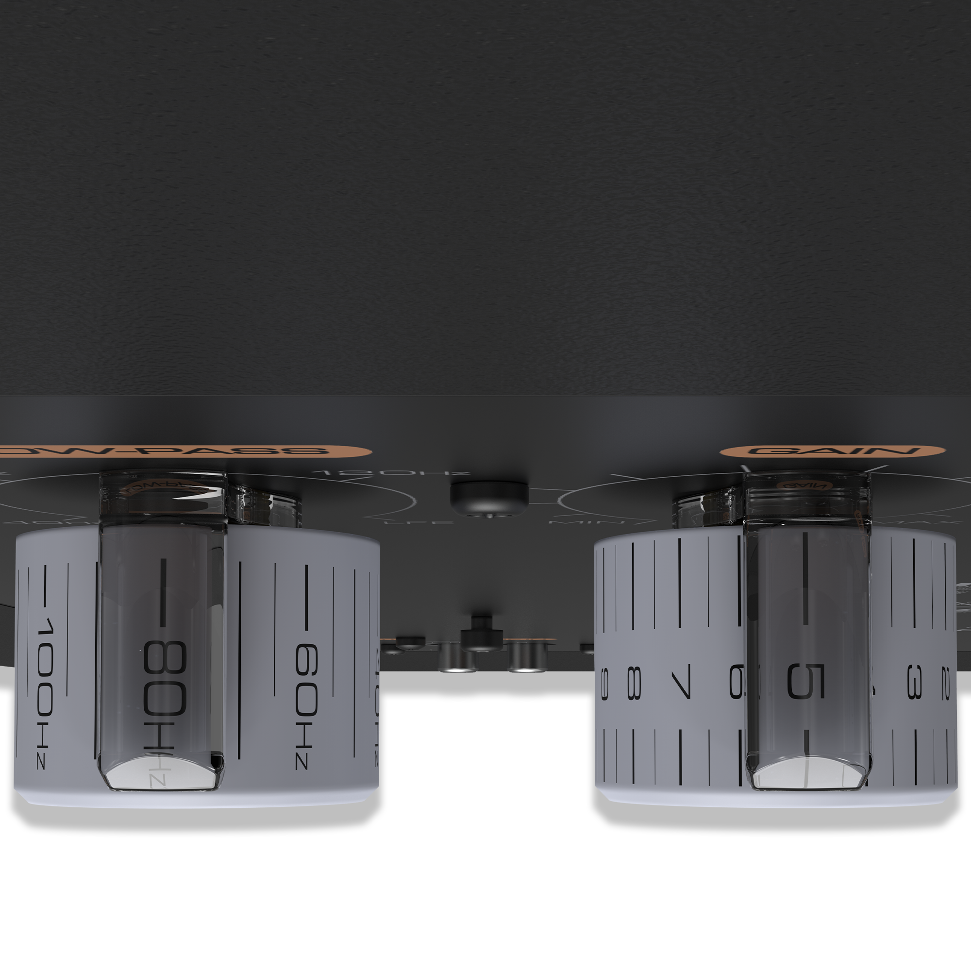 Top down view of knobs on the amplifier of an RP 1000 SW mobile