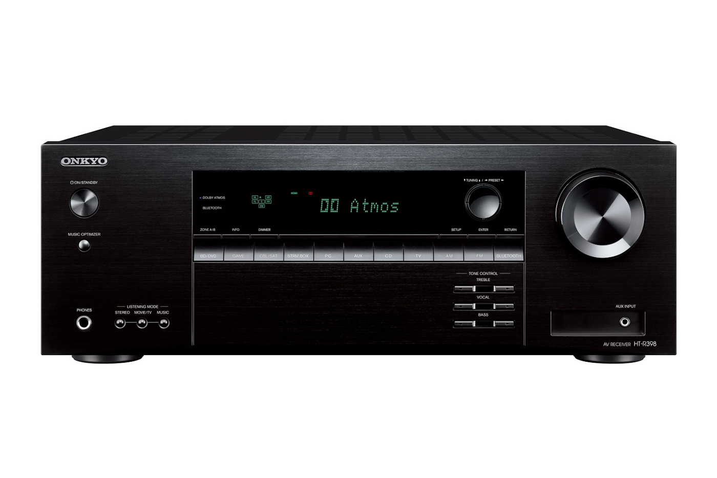 HT-R398 Receiver front view with Dolby Atmos display
