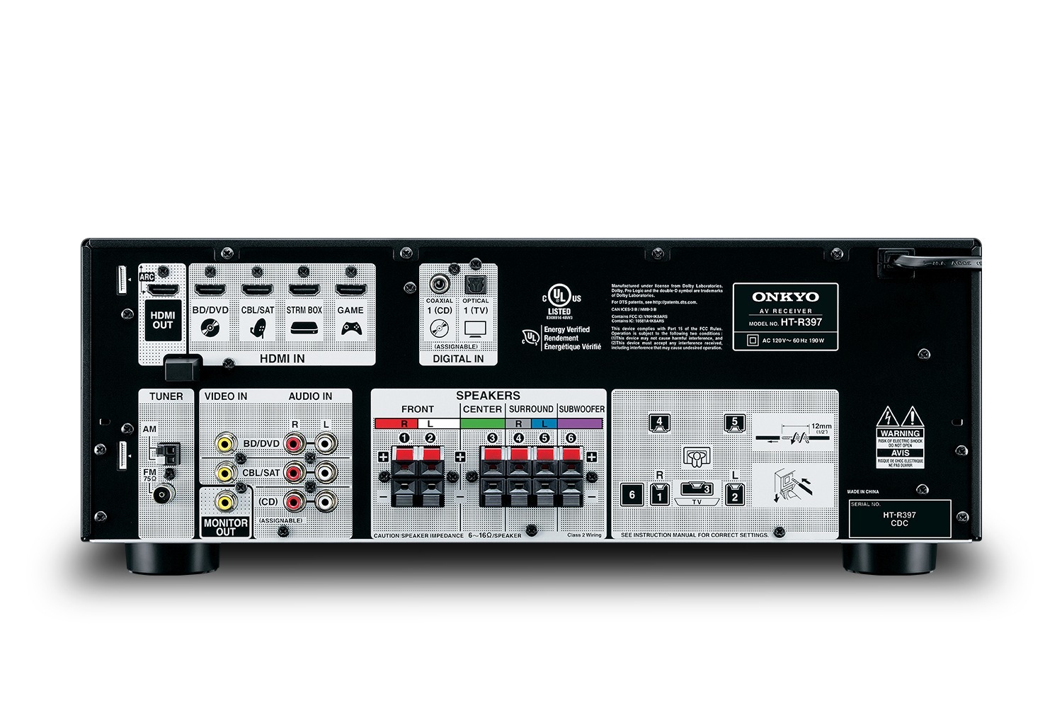 onkyo ht-s3800 home theater system av receiver back view