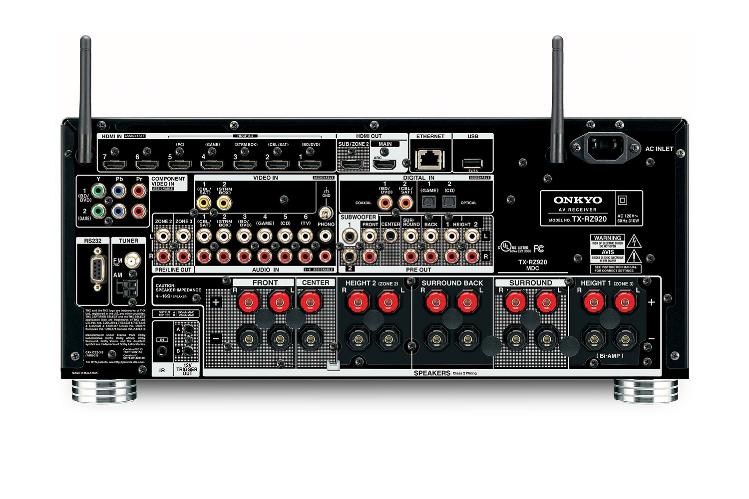 onkyo tx-rz920 av receiver back view