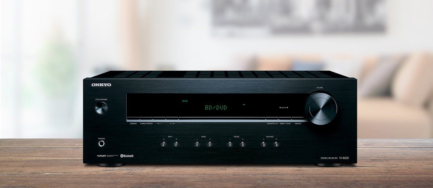 Onkyo TX-8220 stereo receiver on table