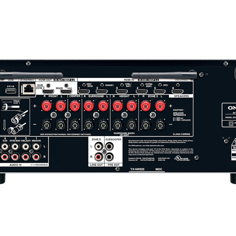onkyo tx-nr595 av receiver back view