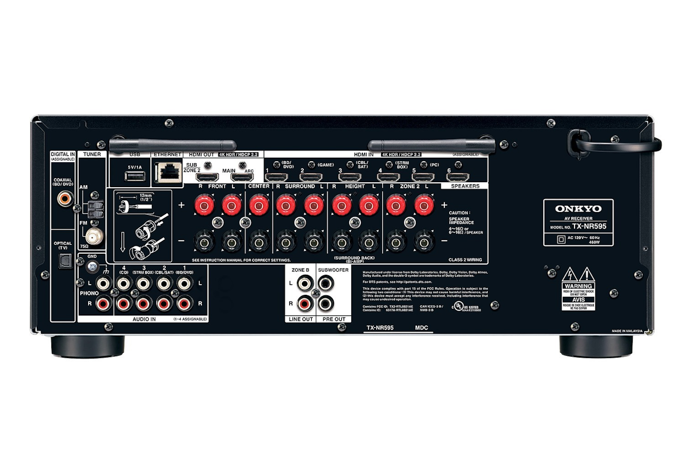 onkyo tx-nr595 av receiver back view