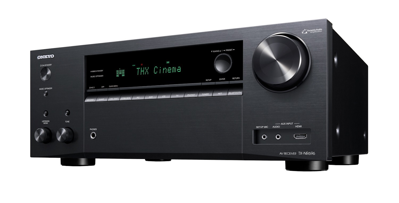 TX-NR696 AV Receiver positioned in a left side view