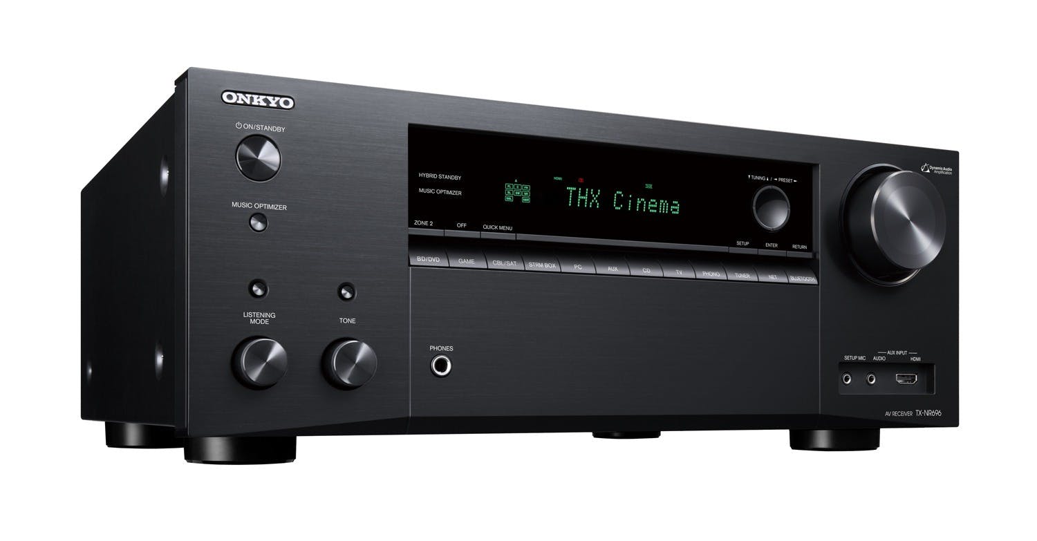 TX-NR696 AV Receiver positioned in a right side view