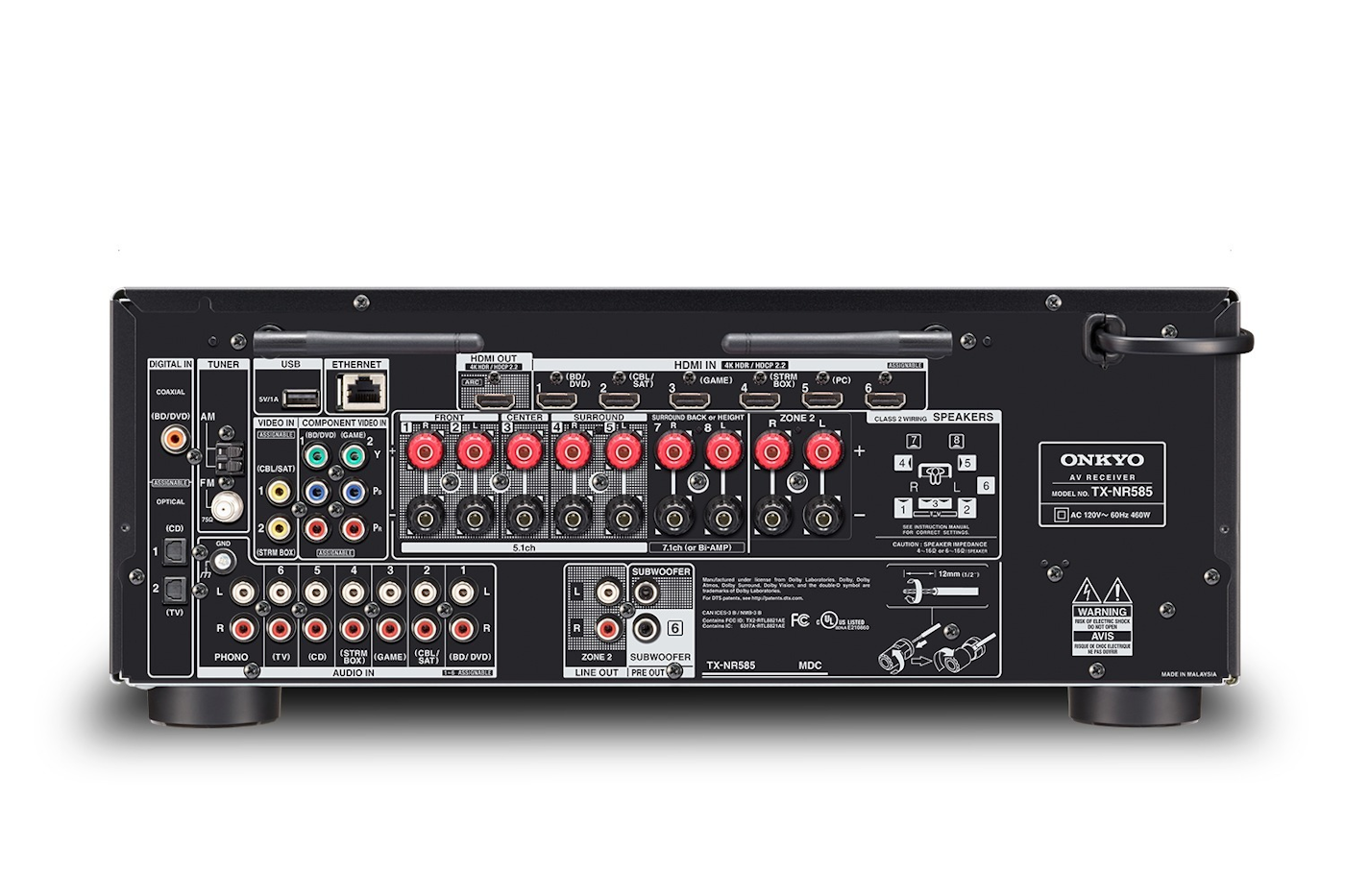 onkyo tx-nr585 av receiver back view