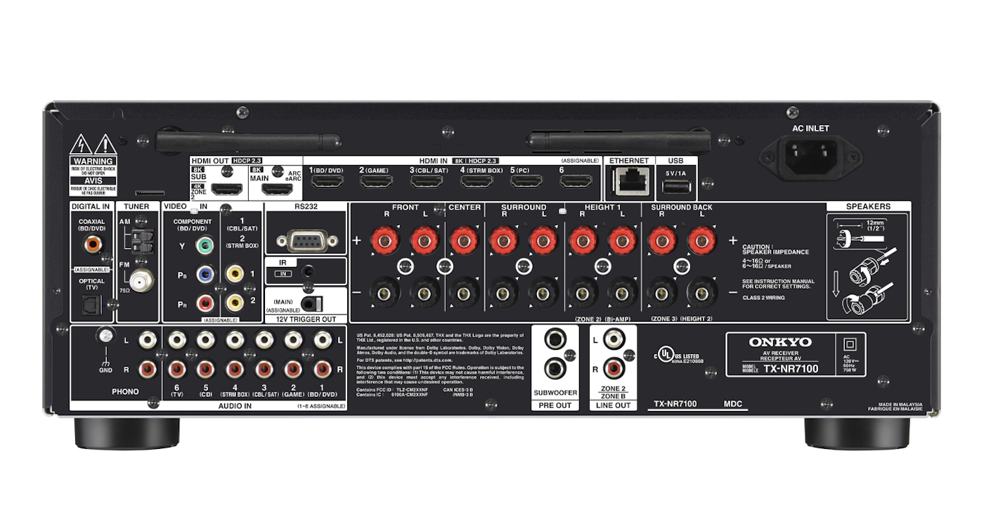 TX-NR7100 BACK panel with inputs and outputs