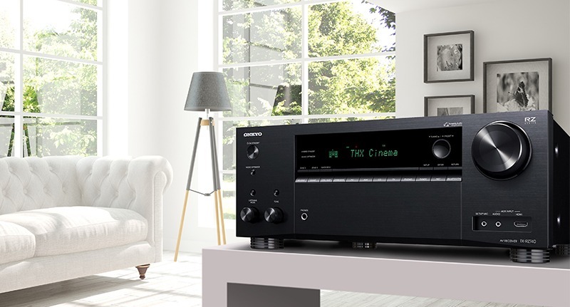 onkyo tx-rz740 av receiver on table in living room